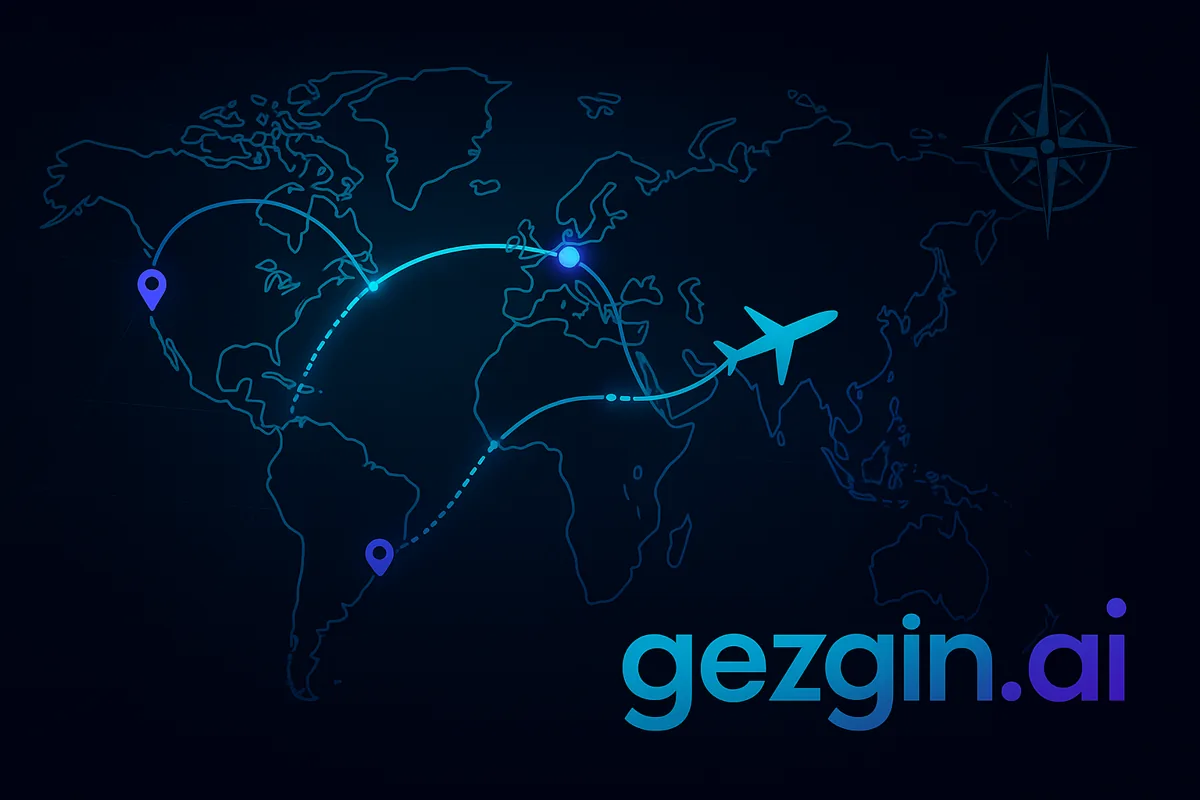 gezgin.ai — domain kimliğiyle uyumlu modern seyahat illüstrasyonu